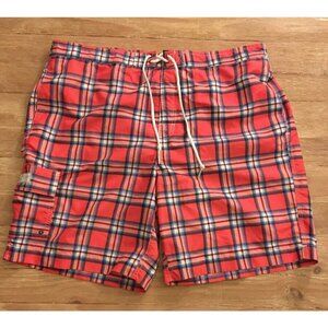 CHAPS Mens Coral Pink Plaid Swim Trunks Board Shorts Size XXL Mesh Liner